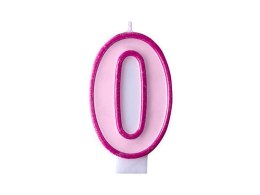 Świeczka urodzinowa Cyferka 0 w kolorze różowym 7 centymetrów Partydeco (SCU1-0-006) Partydeco