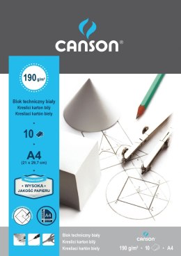 Blok techniczny Canson A4 biały 190g 10k [mm:] 210x297 (400015145) Canson
