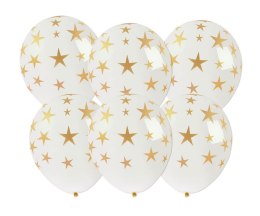 Balon gumowy Arpex Golden party ze złotym nadrukiem gwiazdki 6szt. biały 250mm (KB8190) Arpex