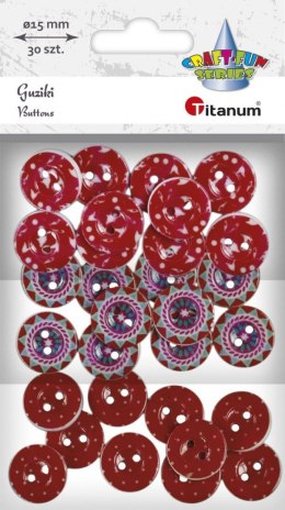 Guziki Titanum Craft-Fun Series plastikowe okrągłe 15mm czerwony 30 szt (191086) Titanum
