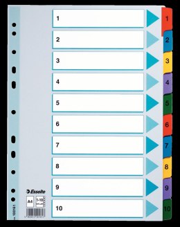 Przekładka numeryczna Esselte Mylar kartonowe A4 mix kolorów 160g 10k 1-10 (100161) Esselte