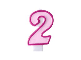 Świeczka urodzinowa Cyferka 2 w kolorze różowym 7 centymetrów Partydeco (SCU1-2-006) Partydeco