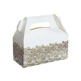 Opakowanie ozdobne papierowe W&C na ciasto Złoty nadruk, 20x10x10 cm, 6 szt. biały [mm:] 200x100x 100 Godan (PF-PTZN) Godan