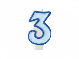 Świeczka urodzinowa Cyferka 3 w kolorze niebieskim 7 centymetrów Partydeco (SCU1-3-001) Partydeco