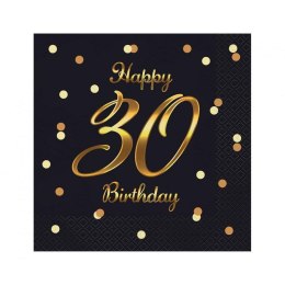 Serwetki Happy 30 Birthday,nadruk złoty czarny papier [mm:] 330x330 Godan (PG-S30C) Godan