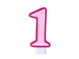 Świeczka urodzinowa Cyferka 1 w kolorze różowym 7 centymetrów Partydeco (SCU1-1-006) Partydeco
