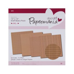 Papier ozdobny papier 30,5 x 30,5 kraft basic pack 20 kartek Papiermania (pma-807104) Papiermania