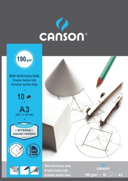 Blok techniczny Canson A3 biały 190g 10k [mm:] 297x420 (100554887) Canson