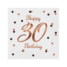 Serwetki Happy 30 Birthday, białe, nadruk różowo-złoty biały papier [mm:] 330x330 Godan (PG-S30B) Godan