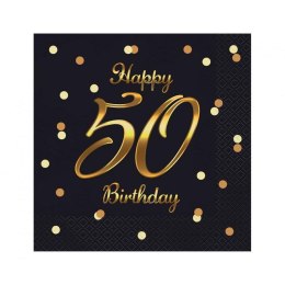 Serwetki Happy 50 Birthday, nadruk złoty czarny papier [mm:] 330x330 Godan (PG-S50C) Godan