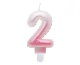 Świeczka urodzinowa cyferka 2, ombre, perłowa biało-różowa, 7 cm Godan (SF-PBR2) Godan