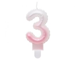Świeczka urodzinowa cyferka 3, ombre, perłowa biało-różowa, 7 cm Godan (SF-PBR3) Godan