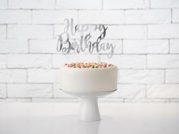 Dekoracja na tort topper na tort Happy Birthday, srebrny, 22,5cm Partydeco (KPT11-018M) Partydeco