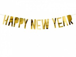 Baner Happy New Year w kolorze złotym lustrzanym wymiary po złożeniu: wysokość ok. 10 cm, długość ok. 90 cm. Partydeco (GRL46-01 Partydeco