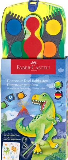 Farby akwarelowe Faber Castell Dinozaury +brokat + naklejki 12 kolor. (125013 FC) Faber Castell